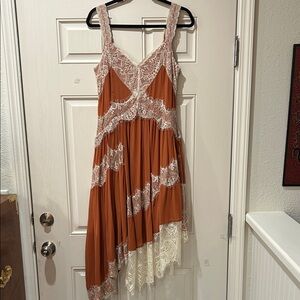 Anthropologie Asymmetrical Dress in Terracotta and Ivory